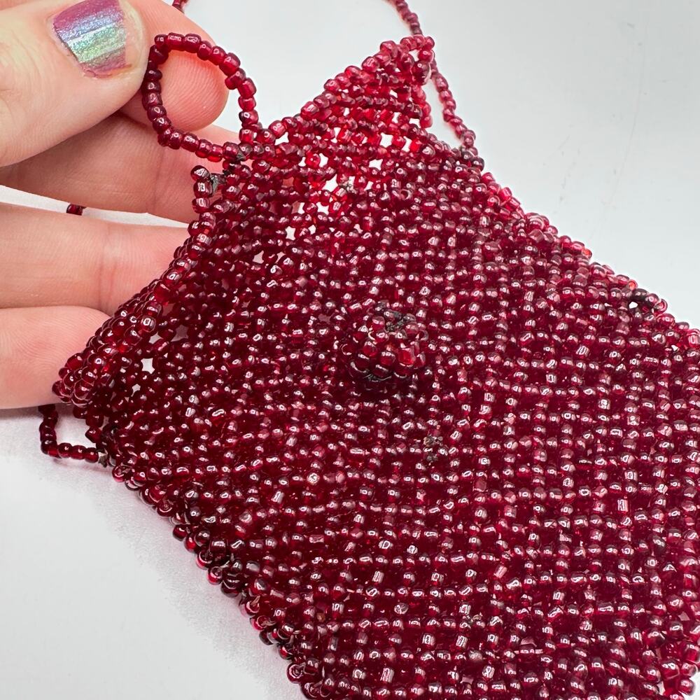 Vintage Boho Beaded Necklace Bag - Folk Art Hand Craft Hippie - Picture 4 of 8